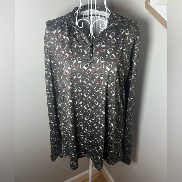 Dover Saddlery Ladies' Cascade Tech Print Quarter-Zip Top Tossed Stirrups XL - Picture 3 of 8